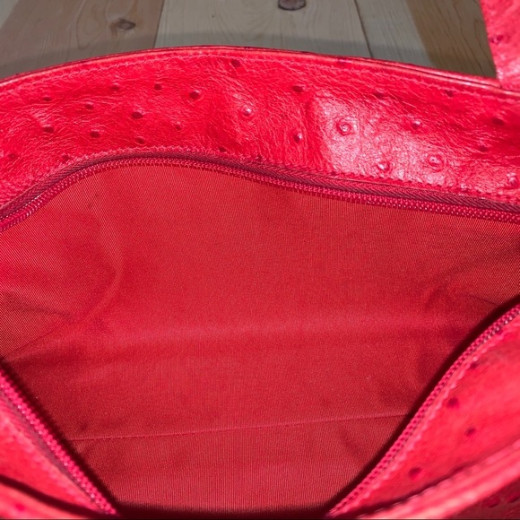 Tanner red leather ostrich pattern bag purse - Picture 11 of 14